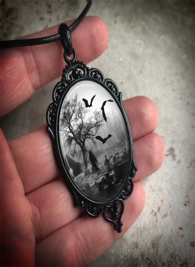 WCRAZYE Gothic Bat Necklace for Men Women Vintage Gothic Rope Chain Witch Bat Choker Dark Punk Style Glass Pendant Necklace Victoria Emboss Cameo Necklace Mystic Witch Halloween Jewelry Gift Accessories (Style 1) - Image 5